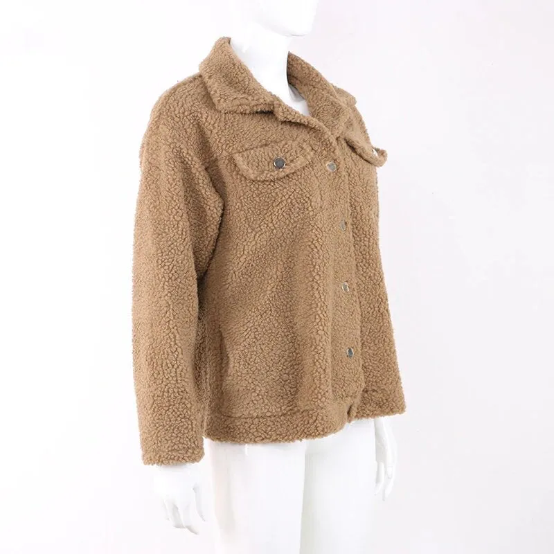 Women's Autumn/Winter Warm Loose Single-Breasted Faux Lamb's Fur Jacket