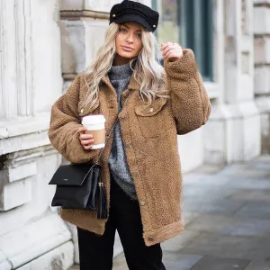 Women's Autumn/Winter Warm Loose Single-Breasted Faux Lamb's Fur Jacket