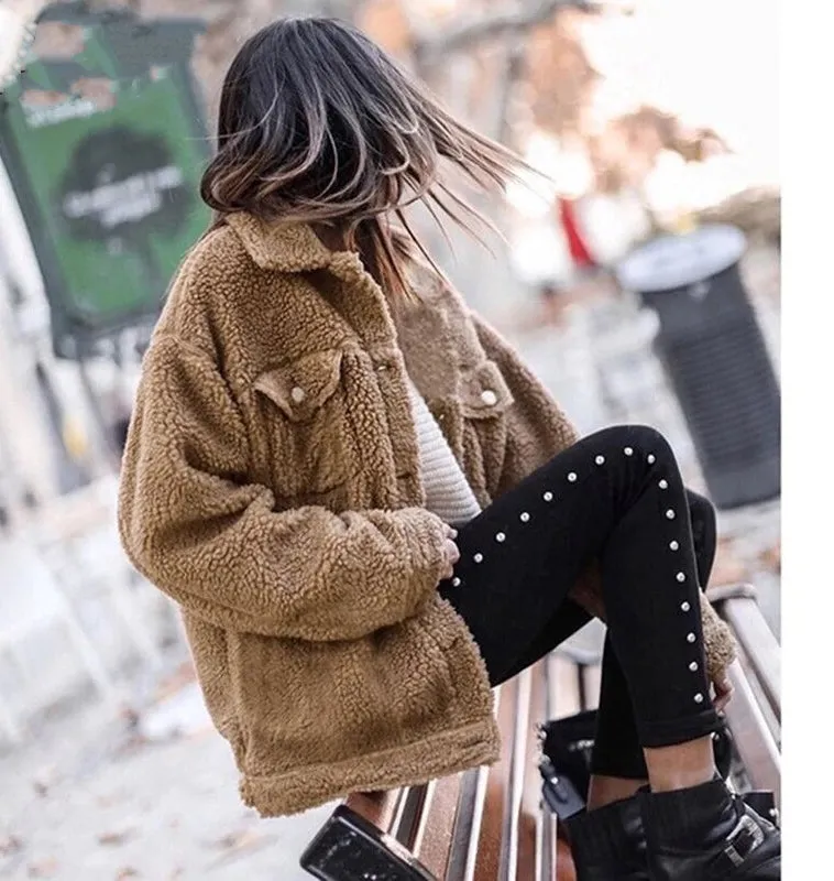 Women's Autumn/Winter Warm Loose Single-Breasted Faux Lamb's Fur Jacket