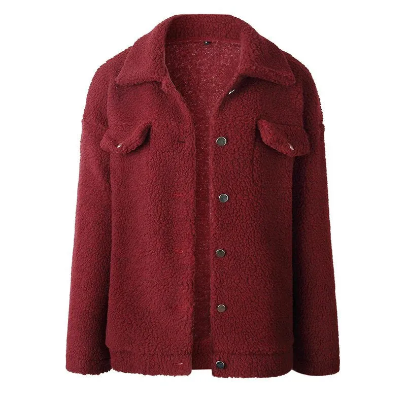 Women's Autumn/Winter Warm Loose Single-Breasted Faux Lamb's Fur Jacket