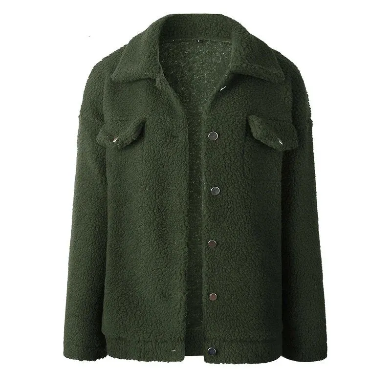 Women's Autumn/Winter Warm Loose Single-Breasted Faux Lamb's Fur Jacket