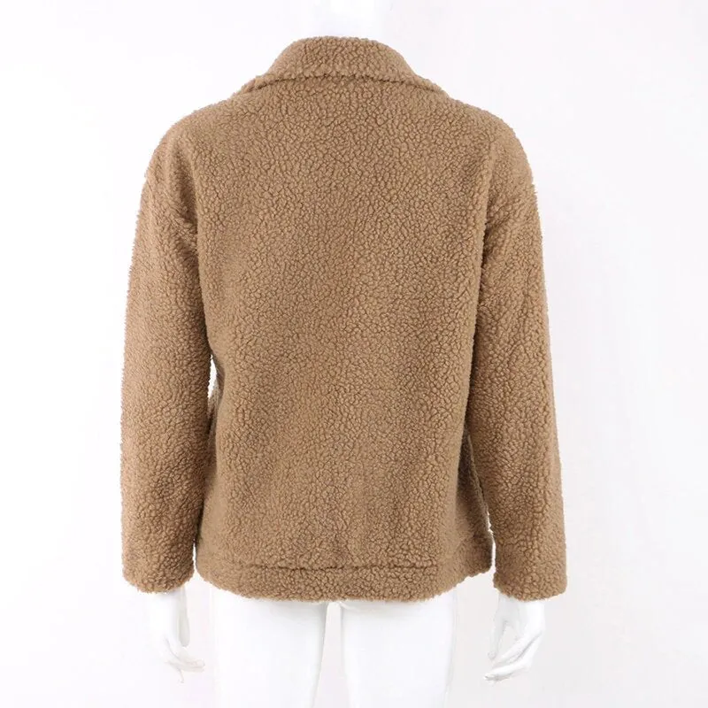 Women's Autumn/Winter Warm Loose Single-Breasted Faux Lamb's Fur Jacket