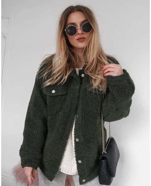 Women's Autumn/Winter Warm Loose Single-Breasted Faux Lamb's Fur Jacket
