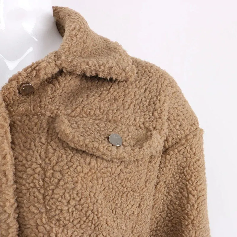 Women's Autumn/Winter Warm Loose Single-Breasted Faux Lamb's Fur Jacket