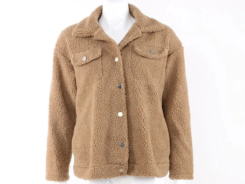 Women's Autumn/Winter Warm Loose Single-Breasted Faux Lamb's Fur Jacket
