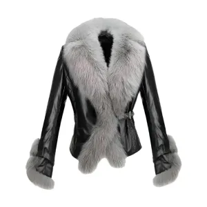 Women's Leather Jacket with Fur Trim – Stylish & Cozy