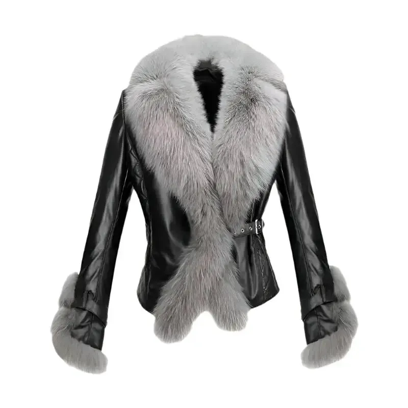 Women's Leather Jacket with Fur Trim – Stylish & Cozy
