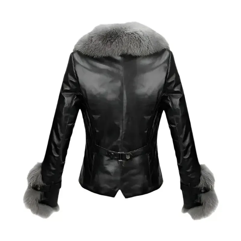 Women's Leather Jacket with Fur Trim – Stylish & Cozy