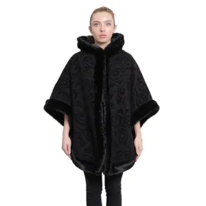 Women’s Tribal Print Fur Lined Hooded Cape