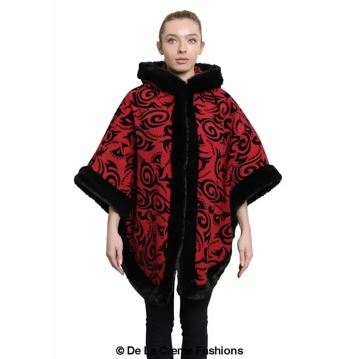 Women’s Tribal Print Fur Lined Hooded Cape