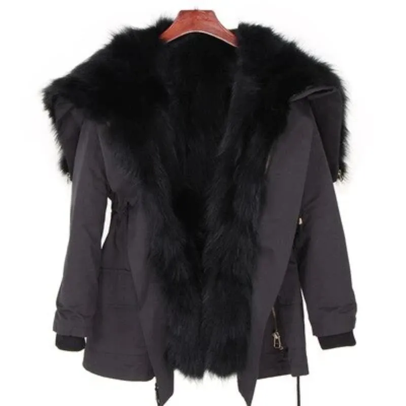 Women's Winter Casual Bat-Sleeved Hooded Parka With Rabbit Fur