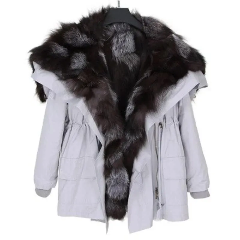 Women's Winter Casual Bat-Sleeved Hooded Parka With Rabbit Fur