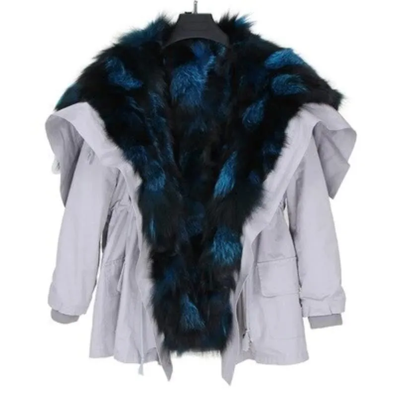 Women's Winter Casual Bat-Sleeved Hooded Parka With Rabbit Fur