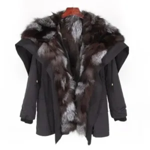 Women's Winter Casual Bat-Sleeved Hooded Parka With Rabbit Fur