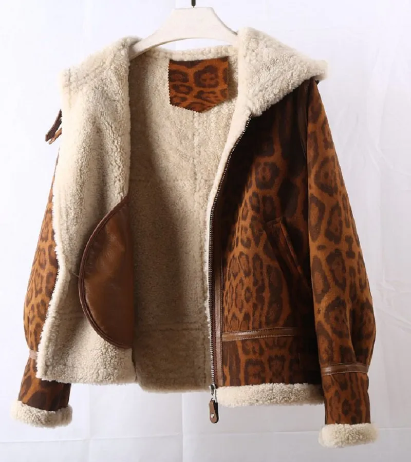 Women's Winter Casual Genuine Leather Short Coat With Wool