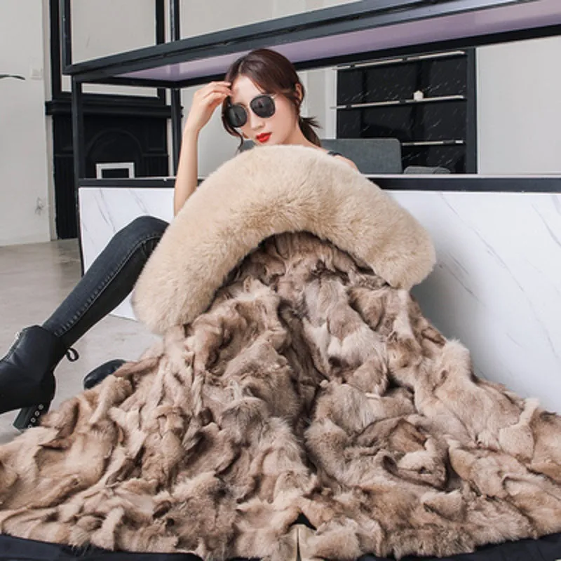 Women's Winter Casual Hooded Long Parka With Detachable Fox Fur