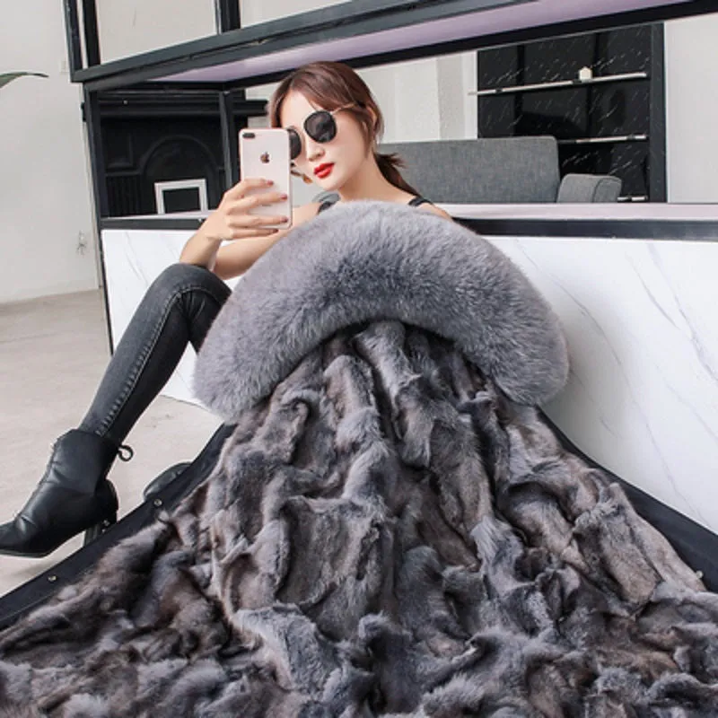 Women's Winter Casual Hooded Long Parka With Detachable Fox Fur