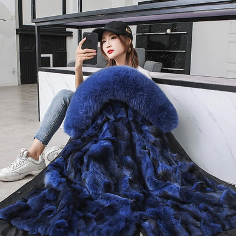 Women's Winter Casual Hooded Long Parka With Detachable Fox Fur