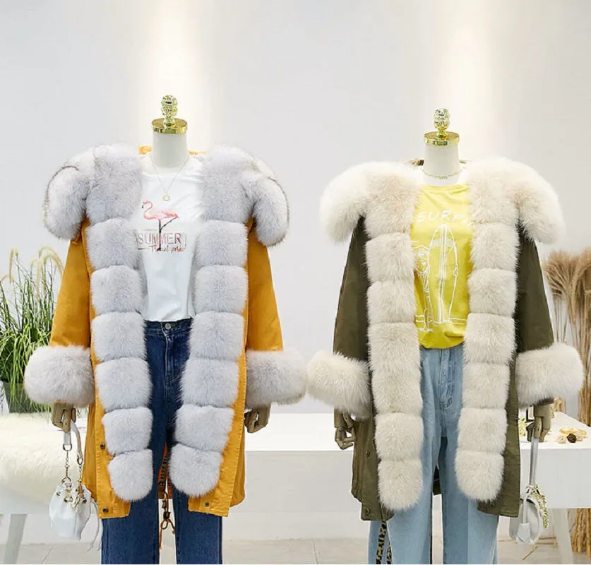 Women's Winter Casual Hooded Thick Long Parka With Rabbit Fur