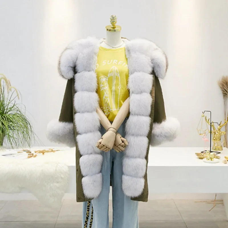Women's Winter Casual Hooded Thick Long Parka With Rabbit Fur