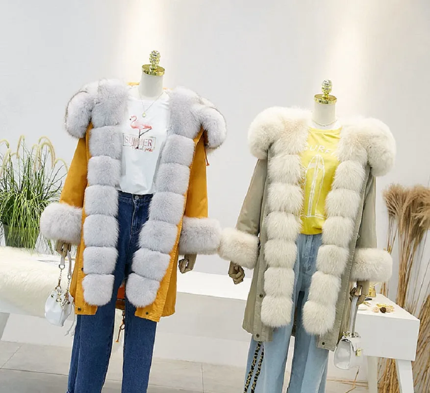Women's Winter Casual Hooded Thick Long Parka With Rabbit Fur