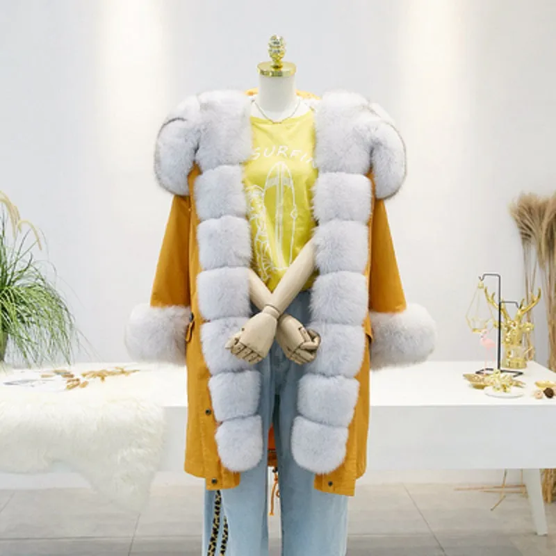 Women's Winter Casual Hooded Thick Long Parka With Rabbit Fur