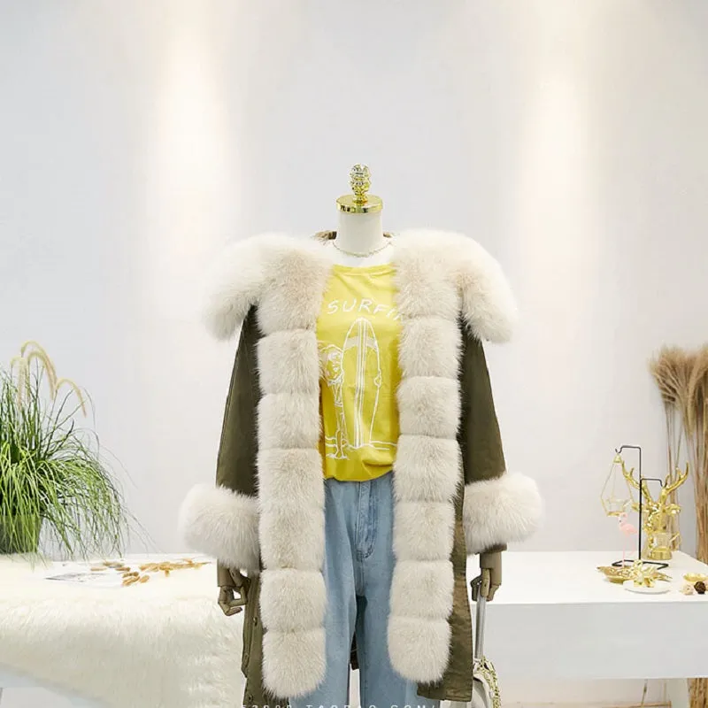 Women's Winter Casual Hooded Thick Long Parka With Rabbit Fur
