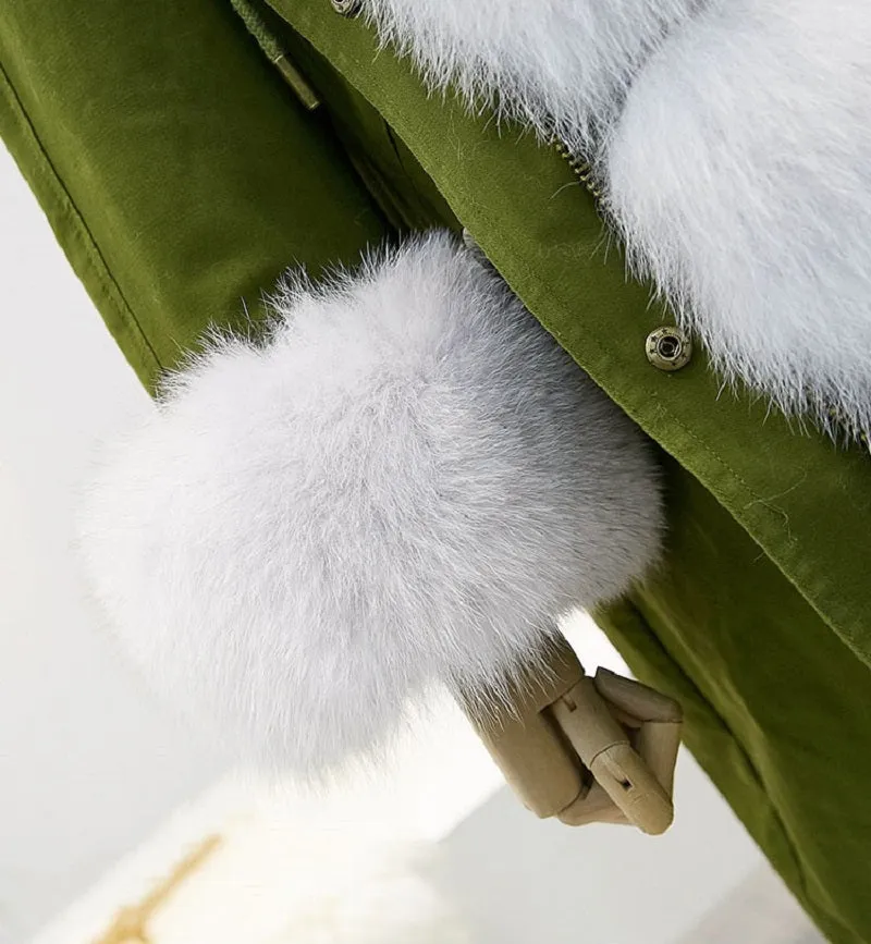 Women's Winter Casual Hooded Thick Long Parka With Rabbit Fur