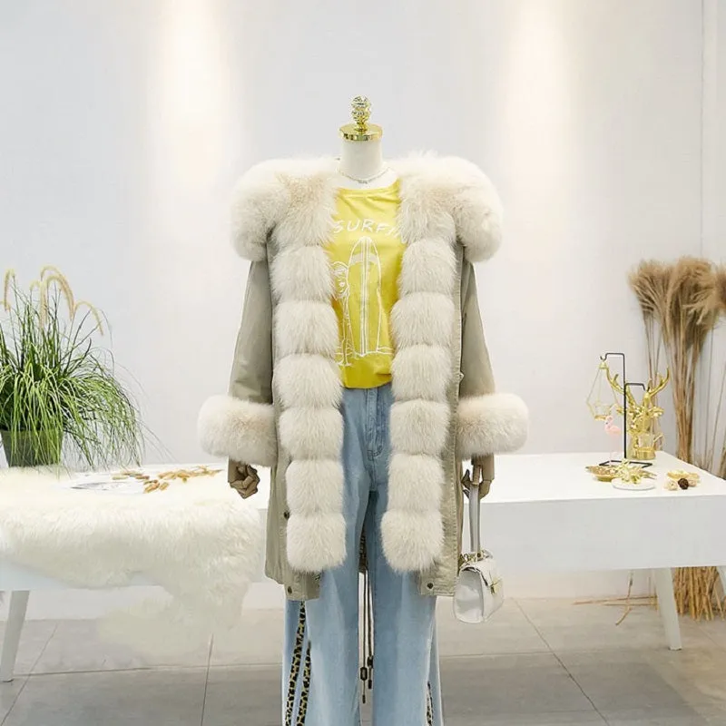 Women's Winter Casual Hooded Thick Long Parka With Rabbit Fur