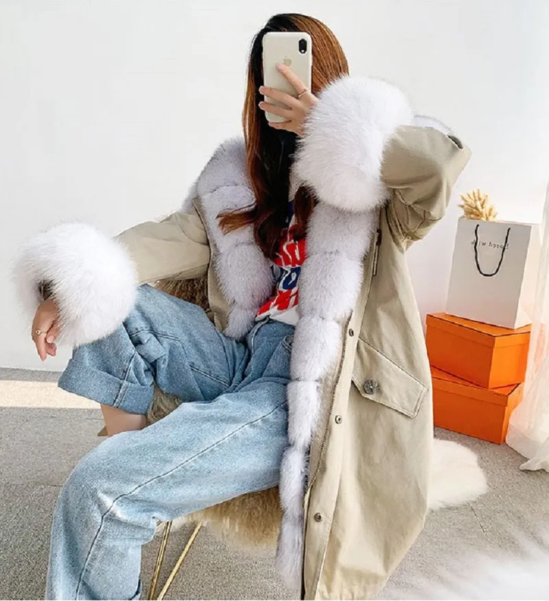 Women's Winter Casual Hooded Thick Long Parka With Rabbit Fur