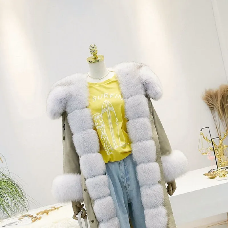 Women's Winter Casual Hooded Thick Long Parka With Rabbit Fur
