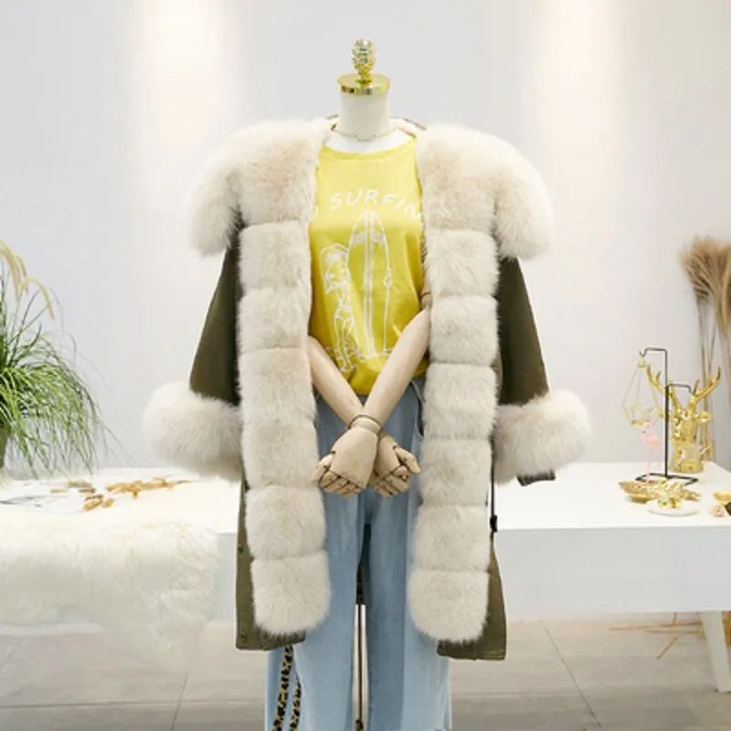 Women's Winter Casual Hooded Thick Long Parka With Rabbit Fur