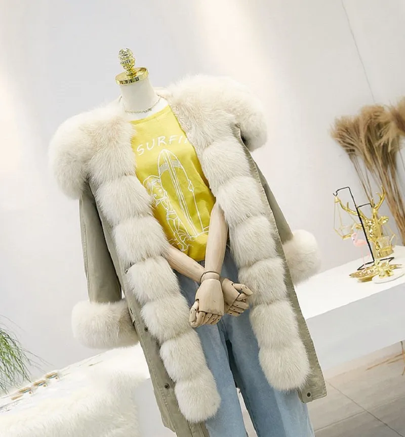 Women's Winter Casual Hooded Thick Long Parka With Rabbit Fur