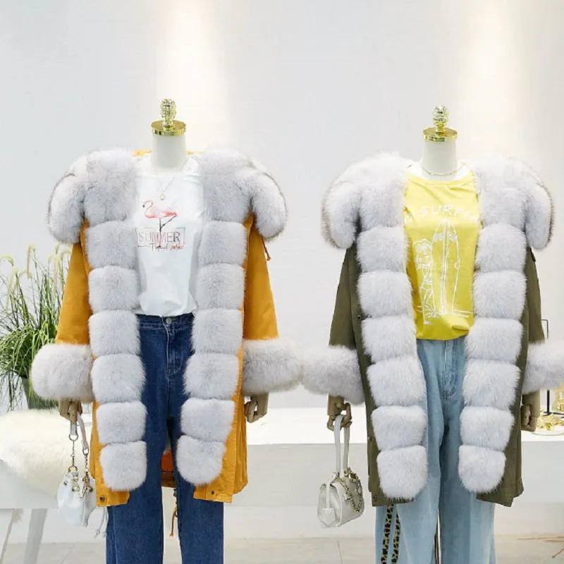 Women's Winter Casual Hooded Thick Long Parka With Rabbit Fur