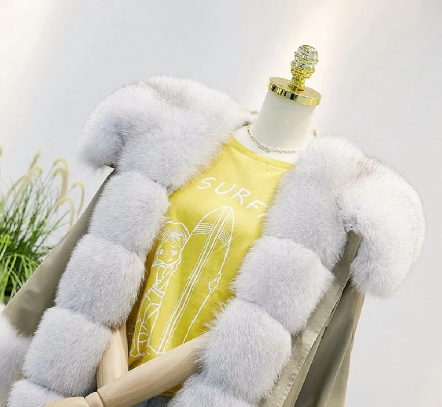 Women's Winter Casual Hooded Thick Long Parka With Rabbit Fur