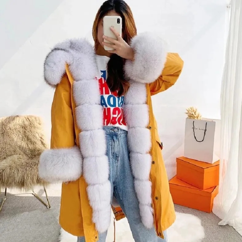 Women's Winter Casual Hooded Thick Long Parka With Rabbit Fur