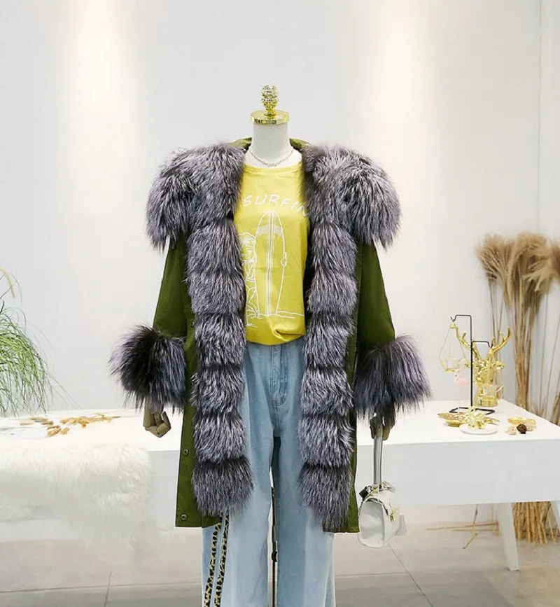 Women's Winter Casual Hooded Thick Long Parka With Rabbit Fur