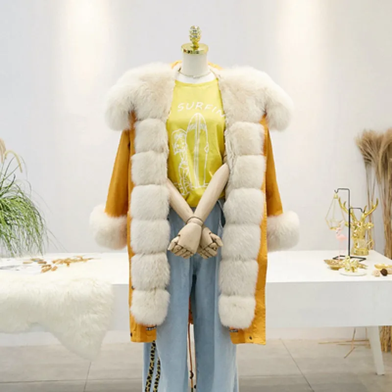 Women's Winter Casual Hooded Thick Long Parka With Rabbit Fur