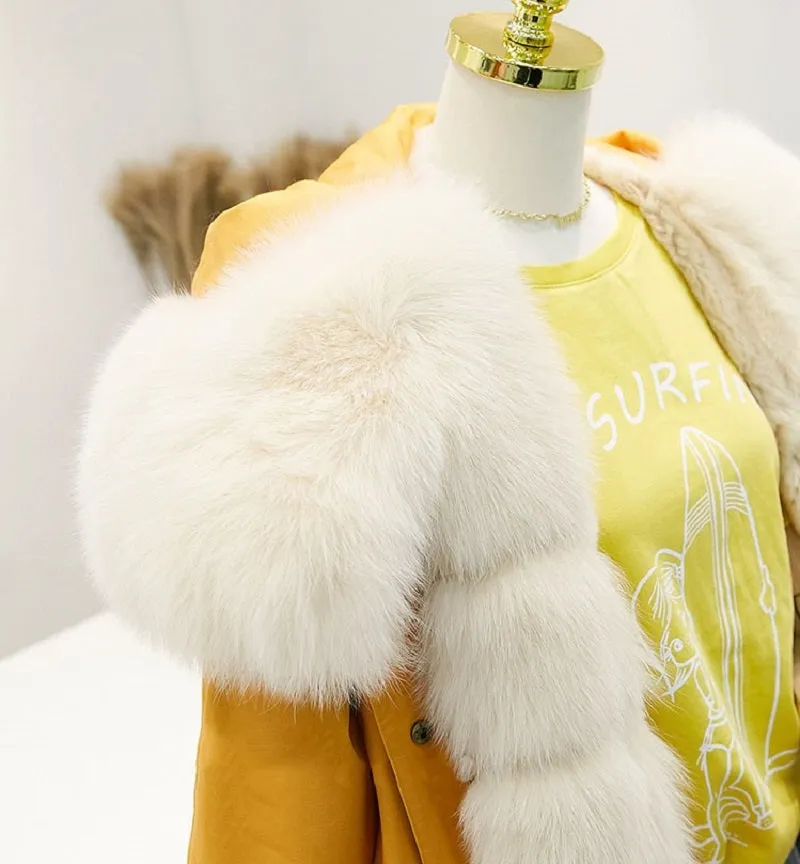 Women's Winter Casual Hooded Thick Long Parka With Rabbit Fur
