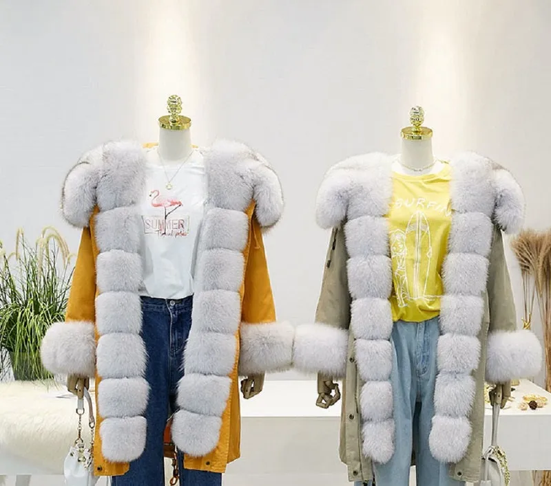 Women's Winter Casual Hooded Thick Long Parka With Rabbit Fur