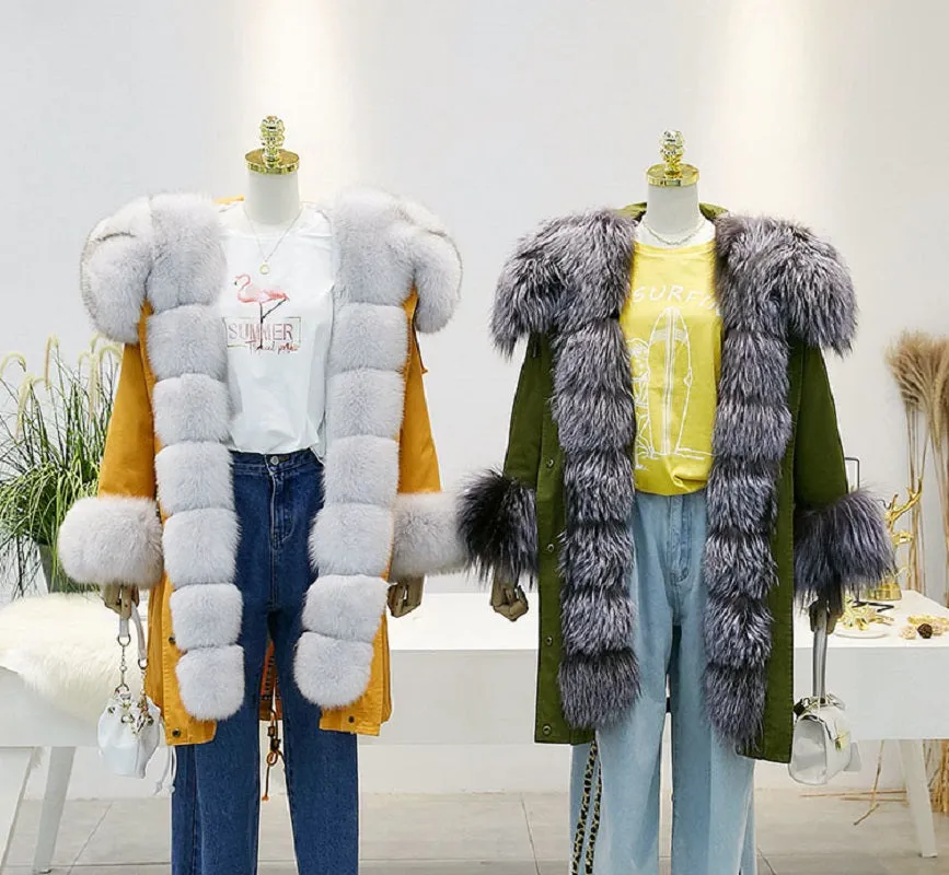 Women's Winter Casual Hooded Thick Long Parka With Rabbit Fur