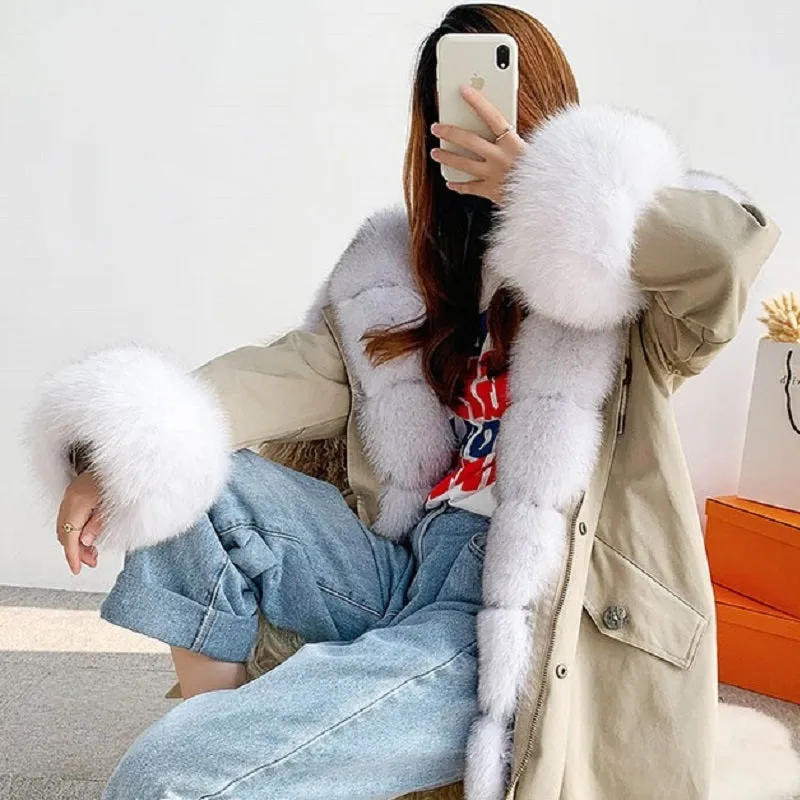 Women's Winter Casual Hooded Thick Long Parka With Rabbit Fur