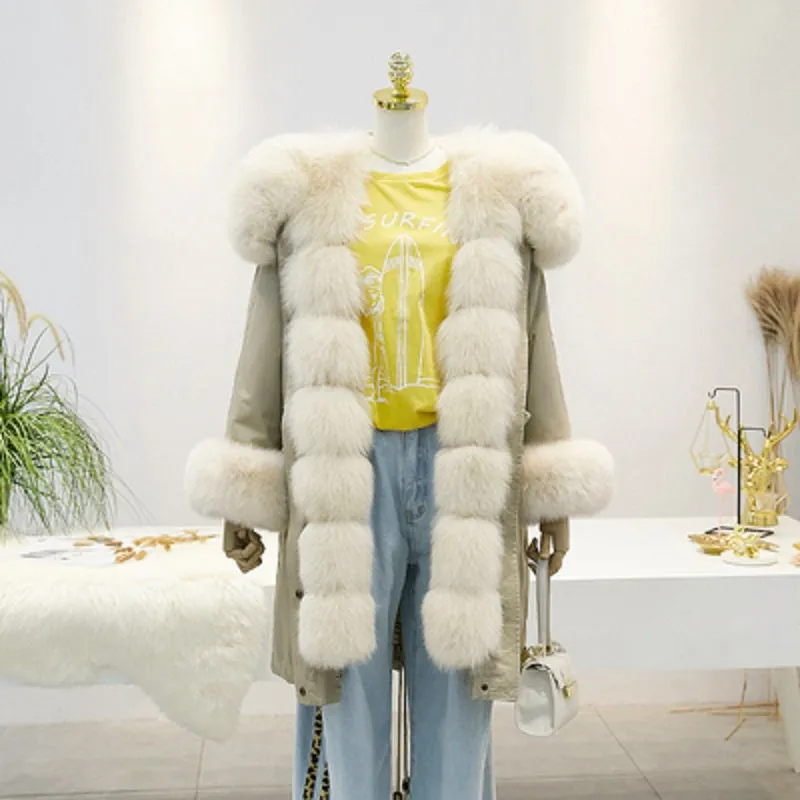 Women's Winter Casual Hooded Thick Long Parka With Rabbit Fur
