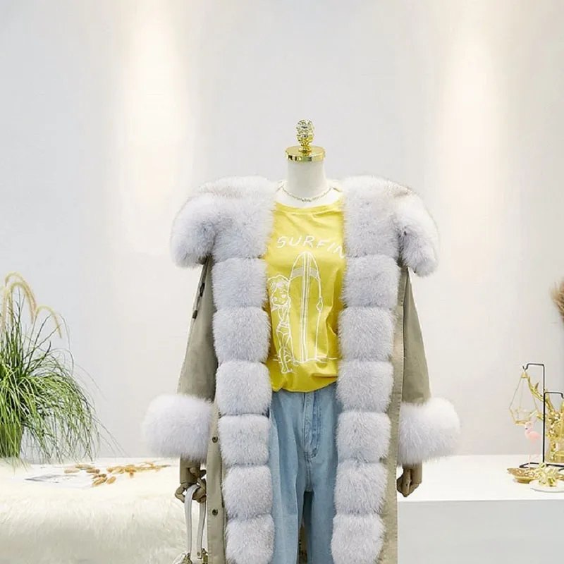 Women's Winter Casual Hooded Thick Long Parka With Rabbit Fur