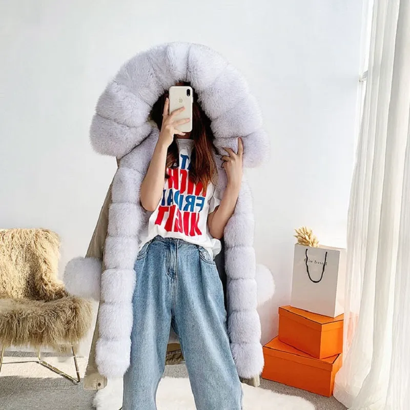 Women's Winter Casual Hooded Thick Long Parka With Rabbit Fur
