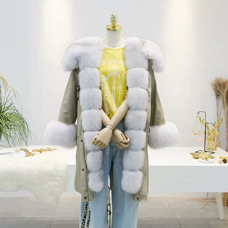 Women's Winter Casual Hooded Thick Long Parka With Rabbit Fur