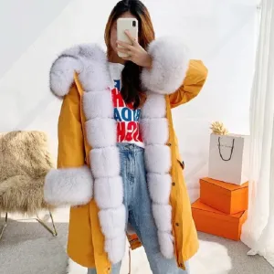 Women's Winter Casual Hooded Thick Long Parka With Rabbit Fur