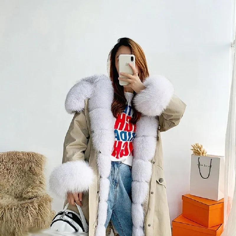 Women's Winter Casual Hooded Thick Long Parka With Rabbit Fur
