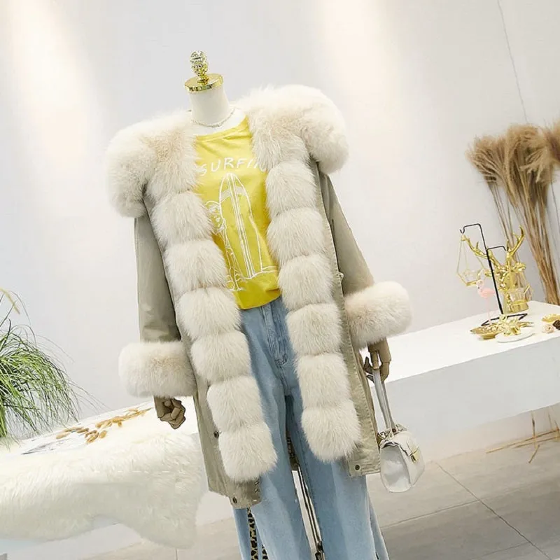 Women's Winter Casual Hooded Thick Long Parka With Rabbit Fur