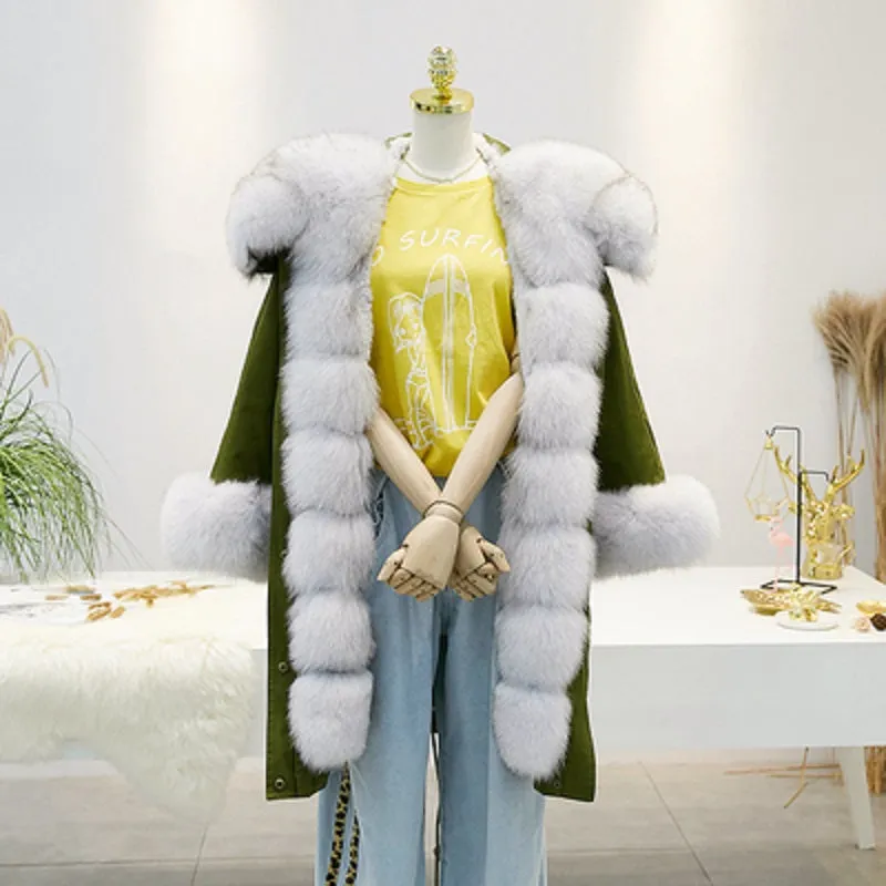 Women's Winter Casual Hooded Thick Long Parka With Rabbit Fur
